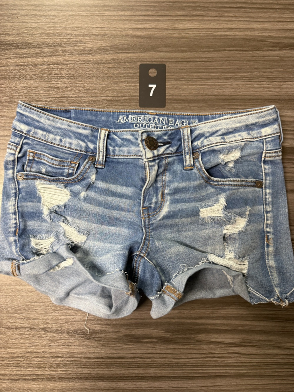 American Eagle Outfitters Light Blue Distressed Denim Jean Shorts